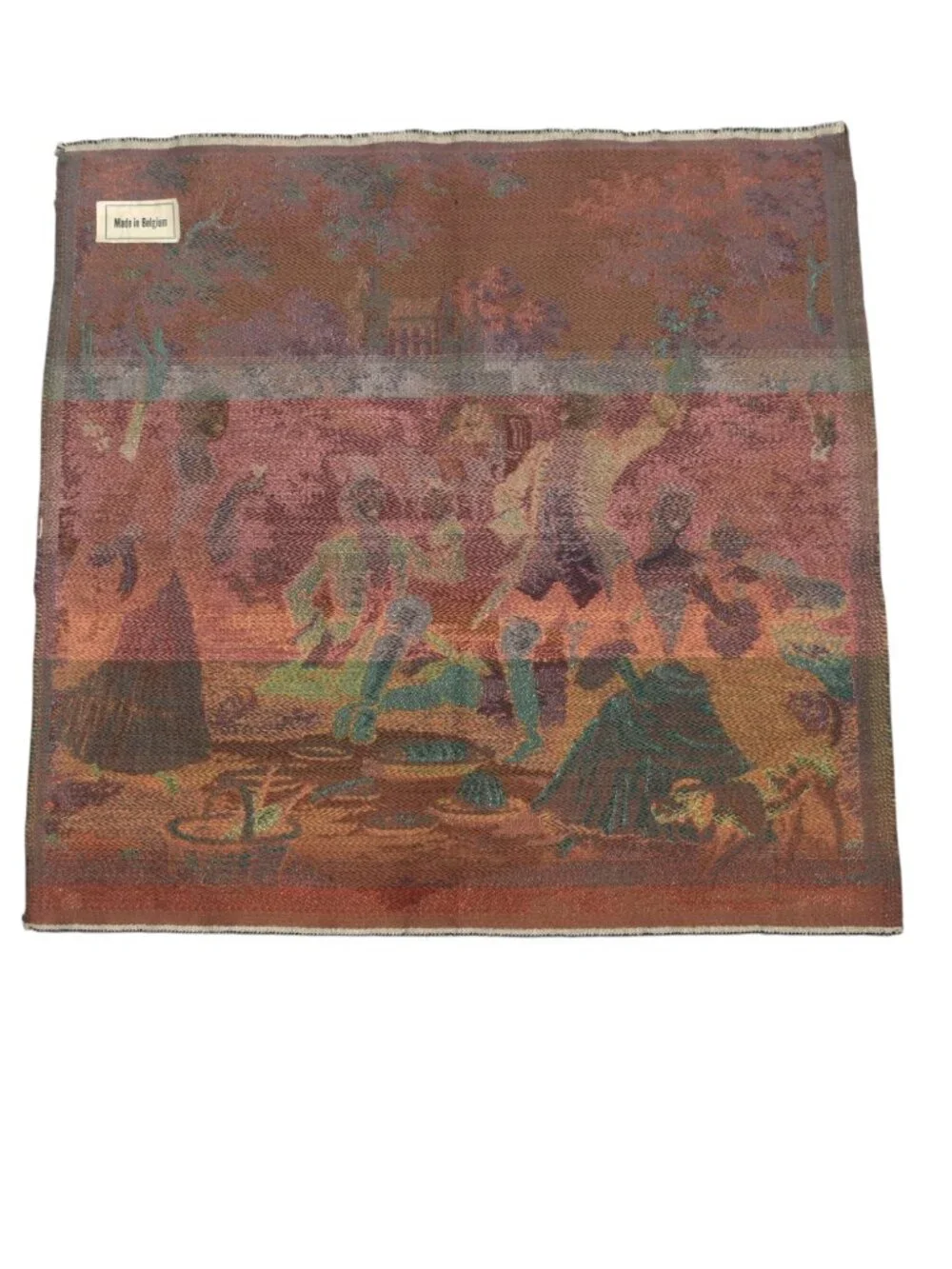 Vintage Tapestry Wall Hanging French Rococo Art Picnic People Dog Belgium 19x19